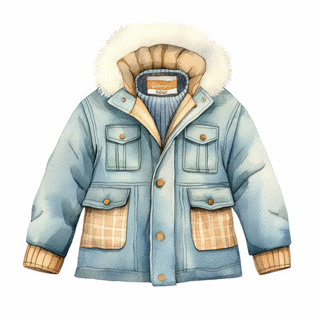 Winter jacket. Watercolor hand drawn illustration isolated on white background.の写真素材