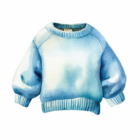 Blue knitted sweater isolated on white background. Watercolor hand drawn illustrationの写真素材
