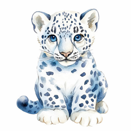watercolor sketch of a snow leopard on a white background.の写真素材