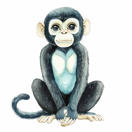 Monkey. Hand drawn watercolor illustration on white background. Isolated.