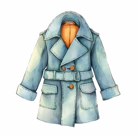 Watercolor blue coat isolated on white background. Hand drawn illustration.の写真素材