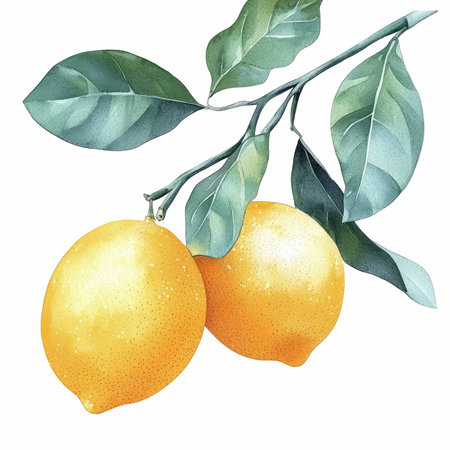 Watercolor lemon branch isolated on white background. Hand drawn illustration.の写真素材