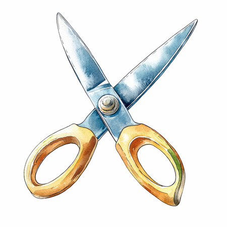 Scissors isolated on white background. Watercolor hand drawn illustration.の写真素材