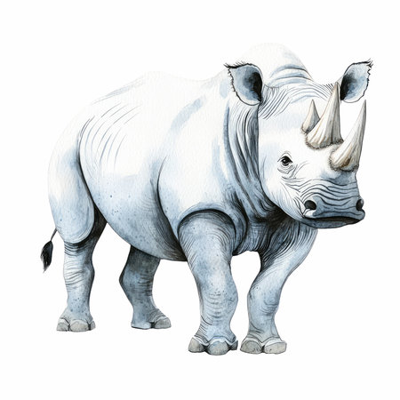 White rhinoceros. Watercolor illustration isolated on white backgroundの写真素材