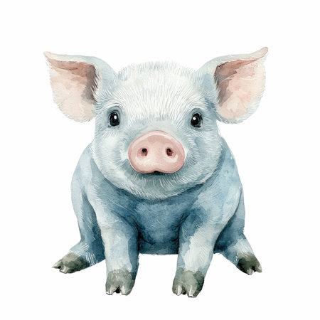 Pig isolated on white background. Hand drawn watercolor illustration.の写真素材