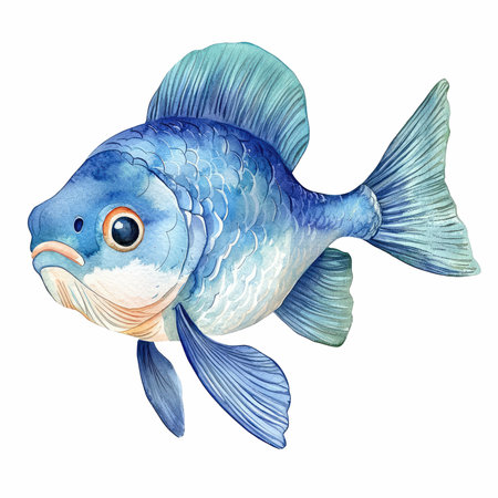 watercolor drawing of a blue fish on a white background, isolatedの写真素材