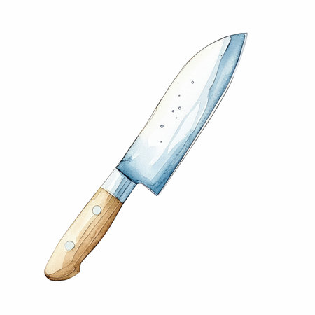 Kitchen knife isolated on white background. Watercolor hand drawn illustration