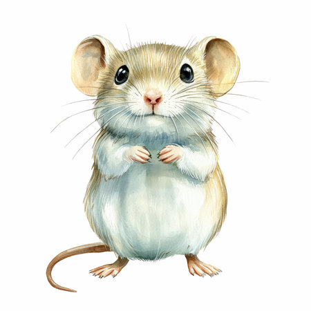 Cute rat isolated on white background. Watercolor hand drawn illustrationの写真素材