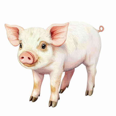 Pig isolated on white background. Watercolor hand drawn illustration.の写真素材