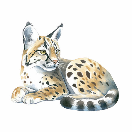 Watercolor illustration of a wild cat, isolated on a white backgroundの写真素材