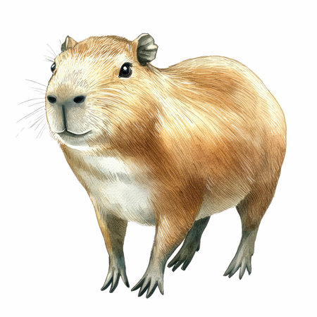 watercolor drawing of a guinea pig, isolated on white backgroundの写真素材