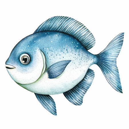 Watercolor illustration of a blue fish isolated on a white background.の写真素材