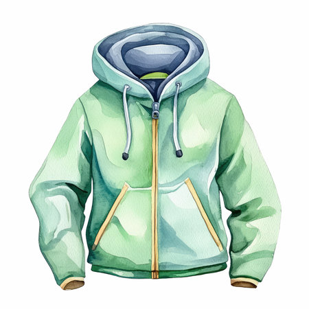 Green hoodie isolated on white background. Watercolor hand drawn illustrationの写真素材