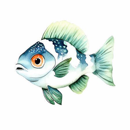 watercolor fish on a white background, hand-drawn illustration, isolatedの写真素材