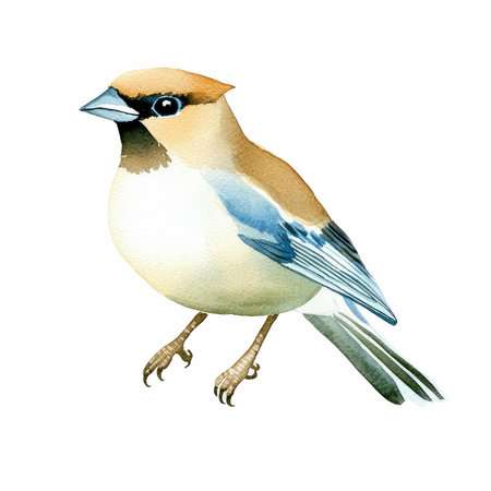 Hawfinch bird isolated on white background. Watercolor hand drawn illustrationの写真素材