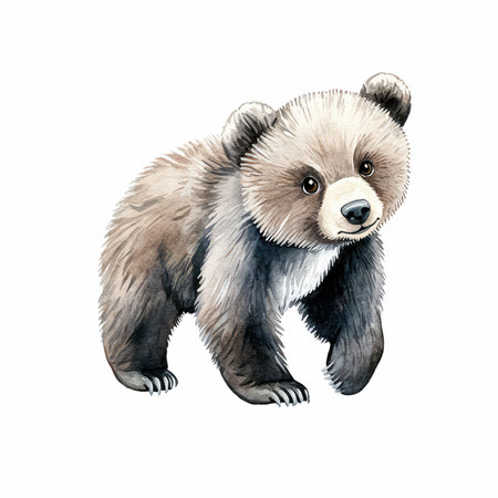 Watercolor illustration of a bear. Isolated on white background.の写真素材