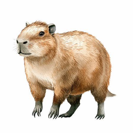Capybara isolated on white background. Watercolor hand drawn illustrationの写真素材
