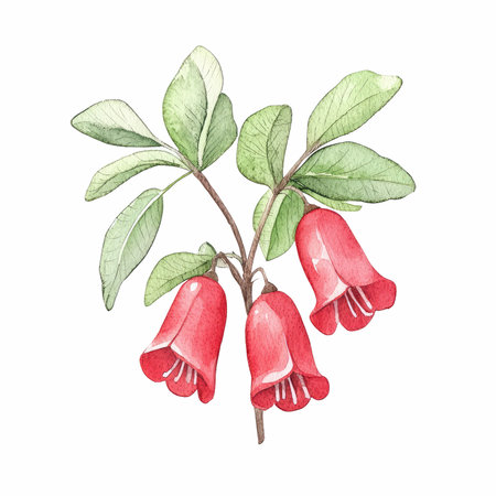 Watercolor illustration of red flowers isolated on white backgroundの写真素材