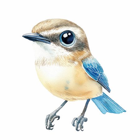 Hand drawn watercolor illustration of a blue bird isolated on white backgroundの写真素材