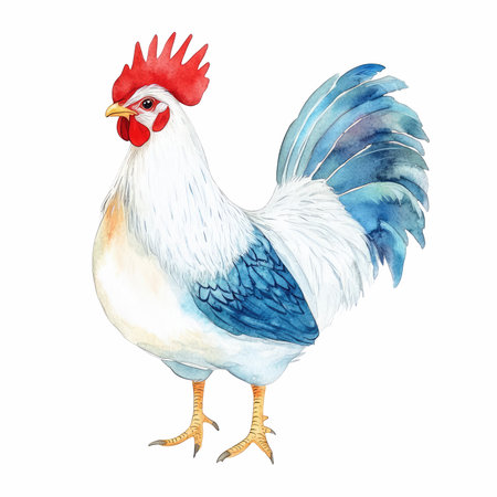 Watercolor rooster isolated on white background. Hand drawn illustration.の写真素材