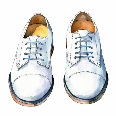 White shoes isolated on white background. Watercolor hand drawn illustration.の写真素材
