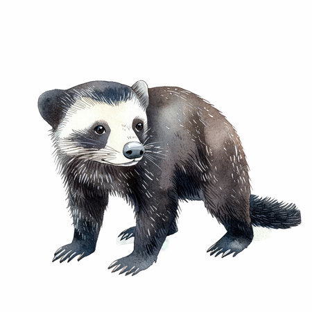 Watercolor portrait of a badger. Isolated on white background.の写真素材