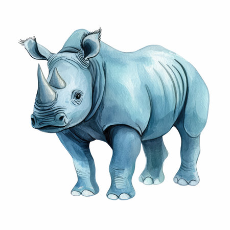 Rhinoceros - watercolor illustration, isolated on white backgroundの写真素材