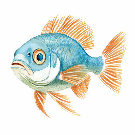 watercolor drawing of a fish on a white background, vector illustration