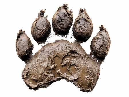 Footprint in mud isolated on white background, clipping path included.の写真素材