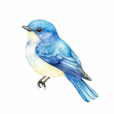 Blue bird isolated on white background. Watercolor hand drawn illustration.の写真素材
