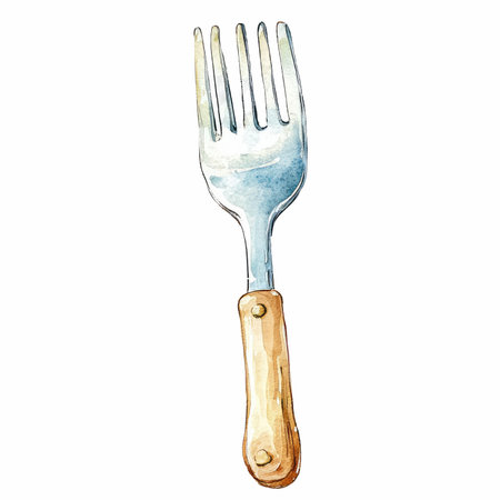 watercolor hand drawn illustration of a fork, isolated on white backgroundの写真素材