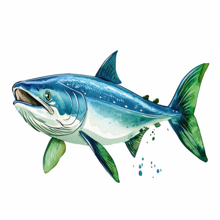 watercolor drawing of a salmon on a white background. vector illustrationの写真素材