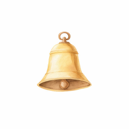This hand-painted illustration showcases a golden bell, highlighting its elegant design and soft colors, perfect for artistic and decorative purposes.の写真素材