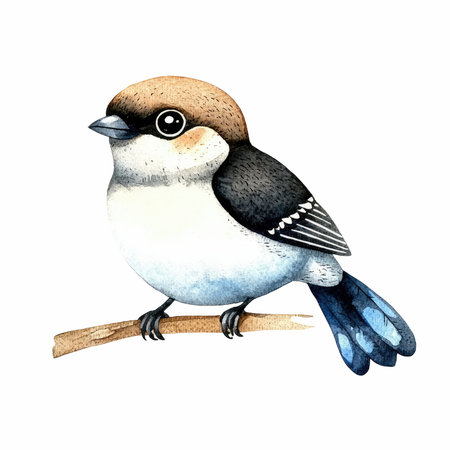 watercolor drawing of a bird on a branch isolated on white backgroundの写真素材