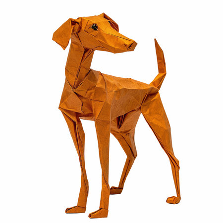 Origami dog isolated on white background. 3d illustration. Paper craft.の写真素材