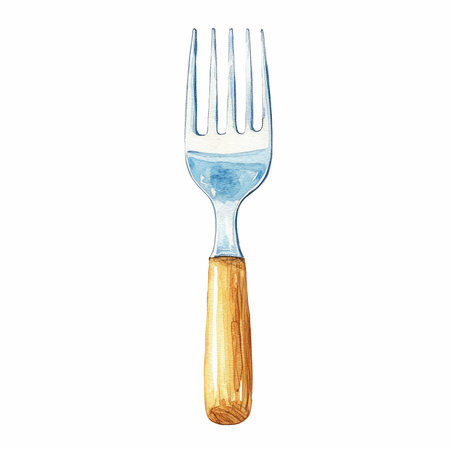 Fork with wooden handle isolated on white background. Hand drawn illustration.の写真素材