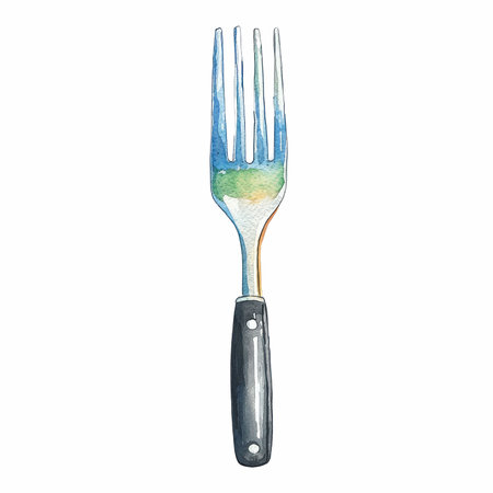 Watercolor illustration of a fork isolated on white background. Hand drawn illustration.の写真素材