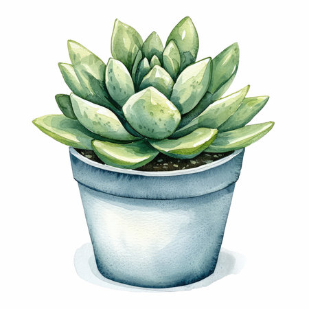 Succulent plant in a pot. Watercolor hand drawn illustrationの写真素材