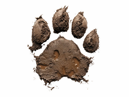 Paw print and mud isolated on white background. Top view.の写真素材