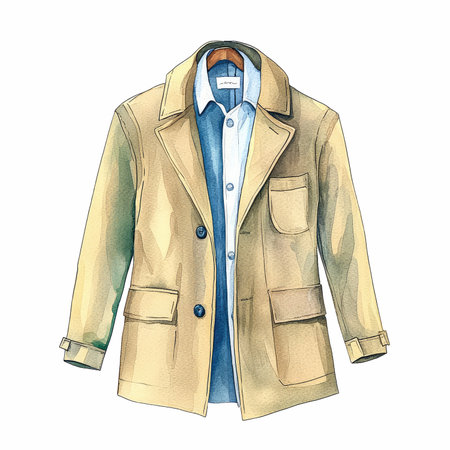 Female trench coat. Watercolor hand drawn illustration isolated on white backgroundの写真素材