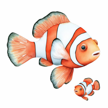 cartoon scene with clown fish on white background - illustration for childrenの写真素材