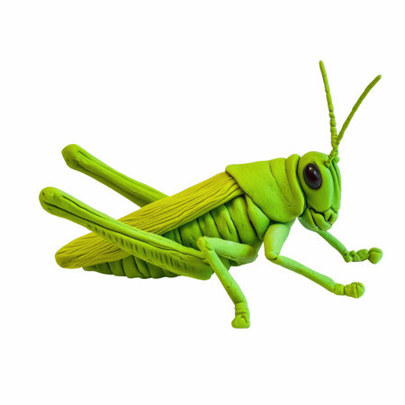 3D digital render of a green grasshopper isolated on white backgroundの写真素材