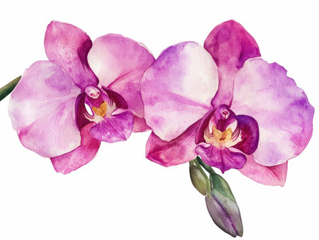 Watercolor illustration of pink orchids on a white background.の写真素材