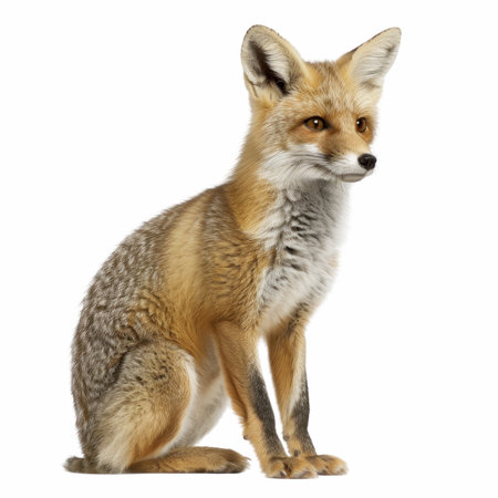 Red Fox, Vulpes vulpes, sitting in front of white background