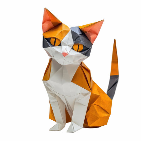 Origami cat isolated on white background. Clipping path included.の写真素材