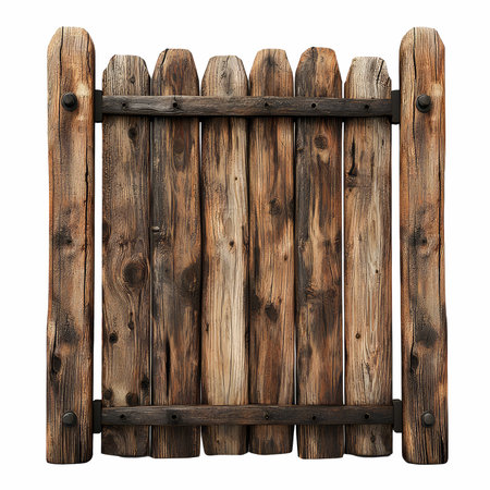 Old wooden fence isolated on white background with clipping path. 3d illustration.の写真素材