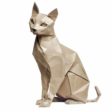 Crumpled paper cat isolated on white background.の写真素材
