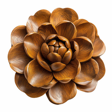 Wooden flower isolated on white background. Clipping path included.の写真素材