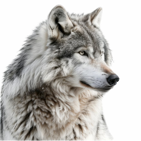 Close-up portrait of a wolf on a white background, isolated