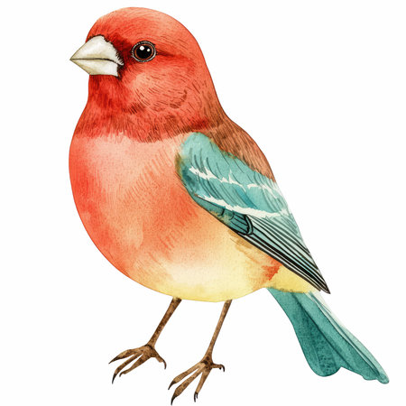 Watercolor illustration of a red-finch on a white background.の写真素材